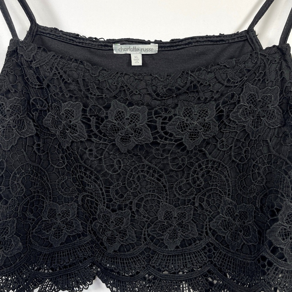 Charlotte Russe Womens Sleeveless Lace Crop Top Sz XL Black Boho Festival Hippie - Picture 3 of 9
